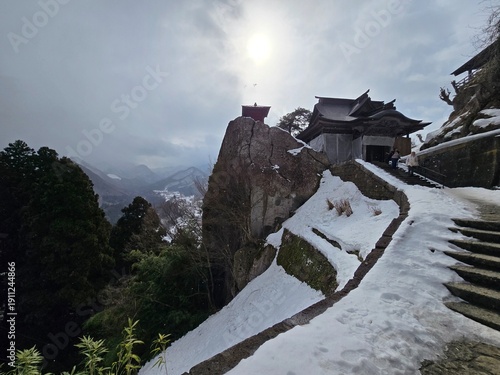Beautiful winter at Yamadera mountain temple