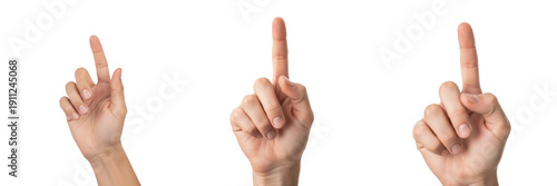Fotografía Hand making press button gesture close-up isolated on white background, human ha