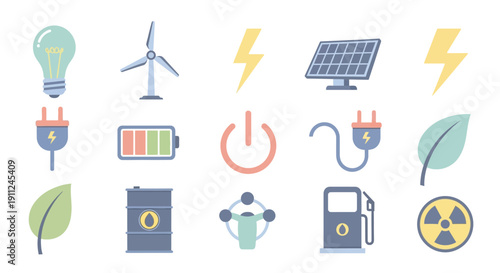 Illustration depicting sustainable energy sources, power options, and environmental considerations