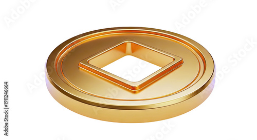 Golden coin with a diamond-shaped hole