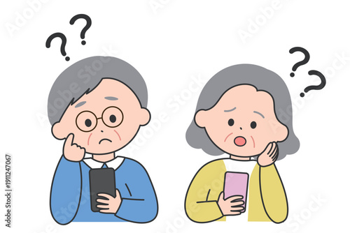 スマートフォンの操作がわからず困っているシニア夫婦