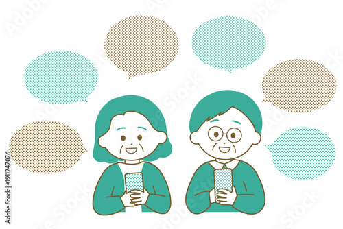 スマートフォンでSNSでのやり取りを楽しむシニア夫婦