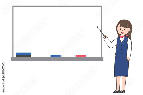 指示棒でホワイトボードを指す仕事の制服姿の女性