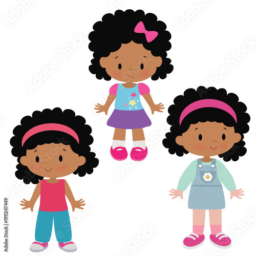 Cute  girl  collection vector cartoon illustration