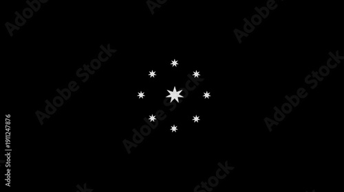 Geometric white star pattern on black background, abstract constellation design for science, cosmos, or minimalist themes