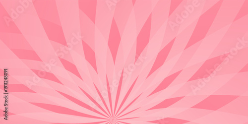 Candy color sunburst background. Abstract pink cream sunbeams design wallpaper. Colorful spinning lines for template, banner, poster, flyer. Sweet rotating cartoon swirl or whirlpool. Vector backdrop