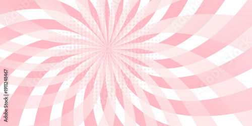Candy color sunburst background. Abstract pink cream sunbeams design wallpaper. Colorful spinning lines for template, banner, poster, flyer. Sweet rotating cartoon swirl or whirlpool. Vector backdrop