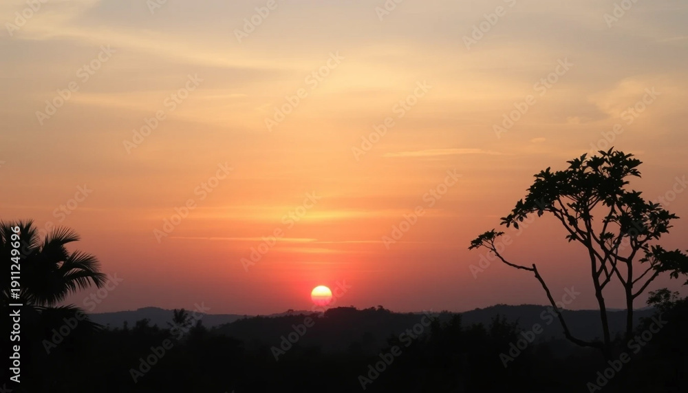 Fototapeta premium Tranquil sunset horizon above deep jungle