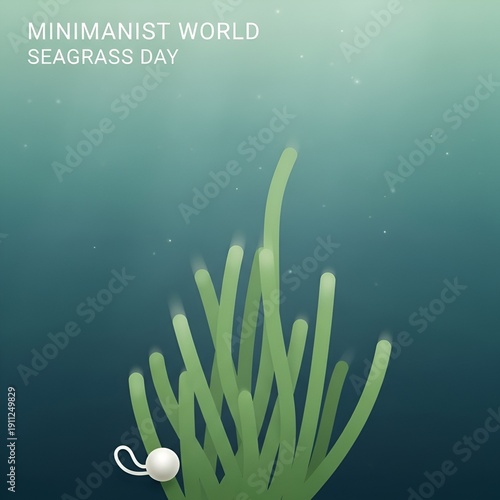 Wallpaper Mural Minimalist World Seagrass Day Underwater Scene with Green Seagrass and White Pearl. Torontodigital.ca