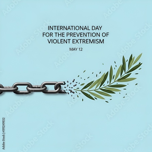 Wallpaper Mural International Day for the Prevention of Violent Extremism May 12 with broken chain and olive branch. Torontodigital.ca