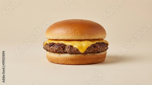 Classic Cheeseburger with Melted Cheese on a Plain Background