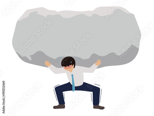 Responsibility and Financial Burden Concept – Man Lifting Huge Rock