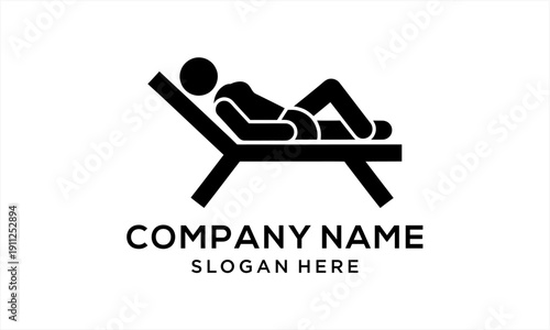 Minimalist Stick Figure Relaxing on a Lounge Chair Icon.