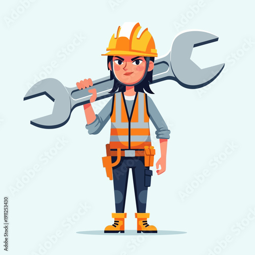 Female Construction Worker with Wrench.