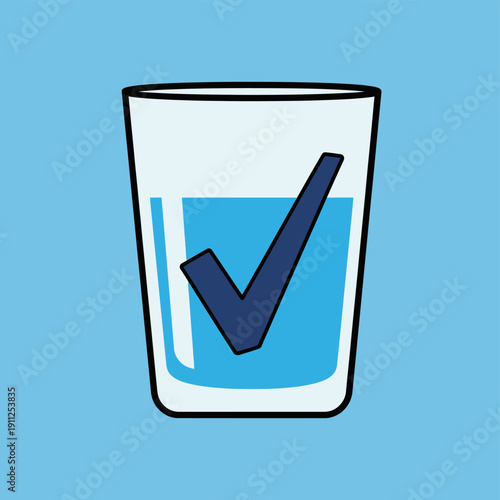 Glass with Checkmark and Water.