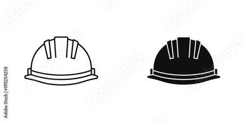 Black and White Hard Hat Icons for Construction and Safety