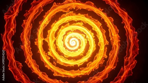 Vibrant orange and yellow spiral flame.