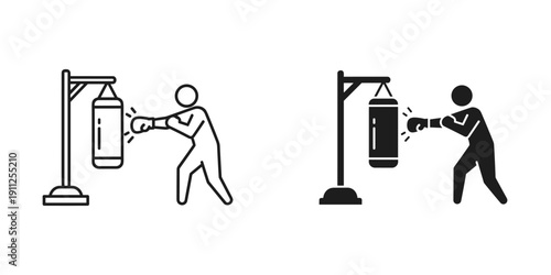 Punching Bag Training Illustration - Boxing and Fitness Concept