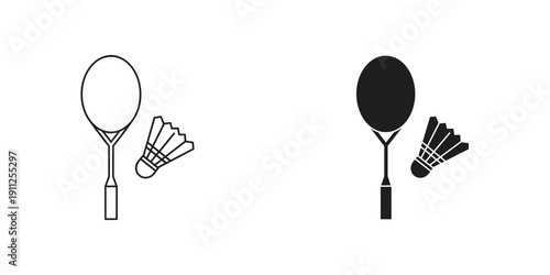 Badminton Rackets and Shuttlecocks in Minimalist Design, Black and White Illustration