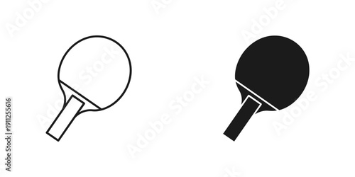 Table Tennis Paddles Outline and Solid Black Illustration on White Background