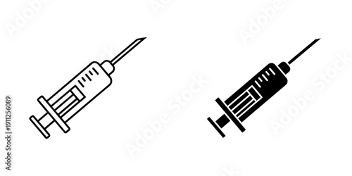 Medical Syringes Outline and Solid Icons for Healthcare and Vaccination