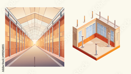 A comprehensive visual journey through architectural design and construction, highlighting modern interior aesthetics and the foundational stages of structural development