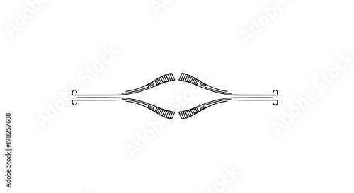 Minimalist black and white stylized horizontal divider graphic element design featuring symmetrical abstract railway switch crossing illustration