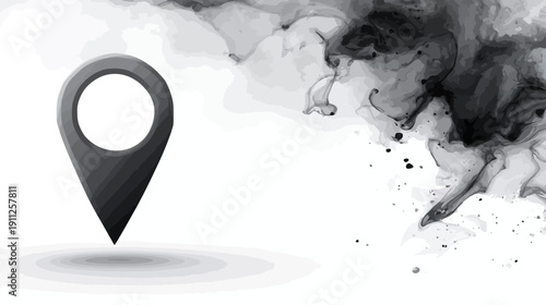 Black location pin icon with abstract ink splash on white background. Modern design for navigation, travel, destination, and map concepts.