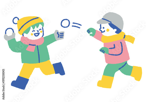 Children enjoying a snowball fight in winter_color