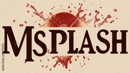 Vintage distressed red splash and splatter graphic design with stylized typography, abstract liquid texture, and grunge effect.