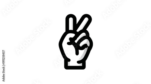 Victory or Peace Sign Hand Gesture Outline Icon. Stylized Line Art Symbol of Success, Win, Truce, or Agreement on White.