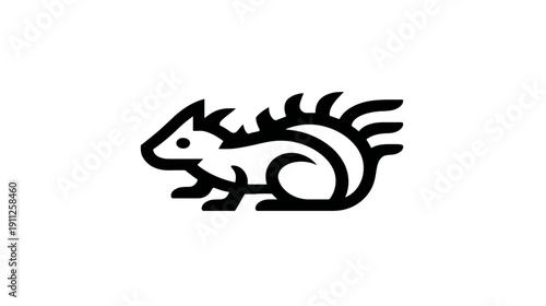 Minimalist black line art illustration of a stylized squirrel or rodent animal icon. Simple vector graphic design element.