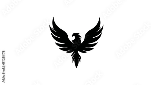 Powerful black bird silhouette with spread wings, an elegant and majestic graphic design representing strength, freedom, and soaring ambition.
