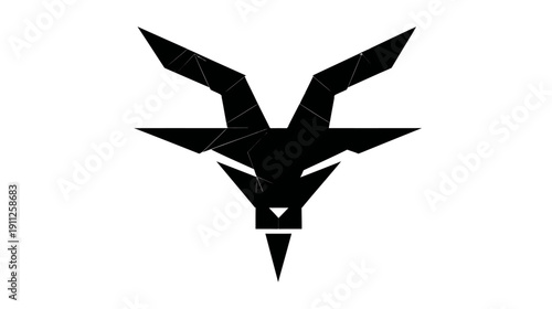 Stylized black goat head silhouette with sharp horns on a white background, a powerful modern animal icon or symbol