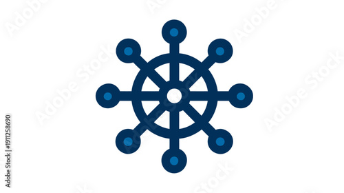 Decentralized network hub icon for data connection, distributed systems, technology, and business integration
