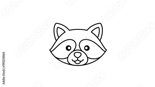 Simple Raccoon Head Outline Icon Illustration. Cute Cartoon Wild Animal Face Line Art Drawing Vector.