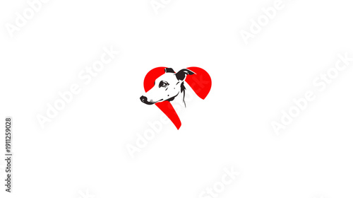 Stylized Dog Head in Red Heart Graphic. Symbolizing Pet Love, Animal Care, Rescue, and Canine Companionship.