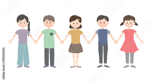 手を繋いでいる笑顔の子どもたち