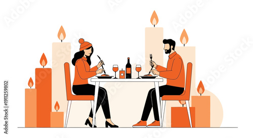 Romantic Candlelit Dinner For Two Couple Enjoying Meal In Warm Ambiance