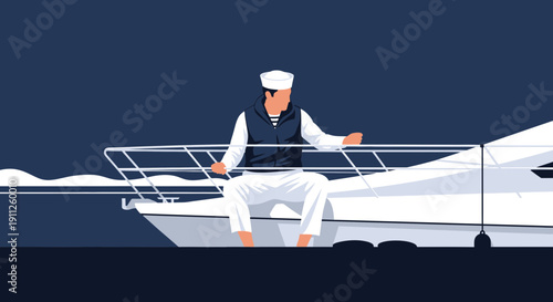 Sailor Sitting On Yacht Railing During Nautical Journey