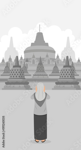 Sacred Serenity A Woman Admires Ancient Temple Complex Architecture