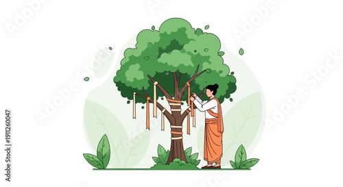 Sacred Tree Ritual Of Auspicious Blessings Being Tied