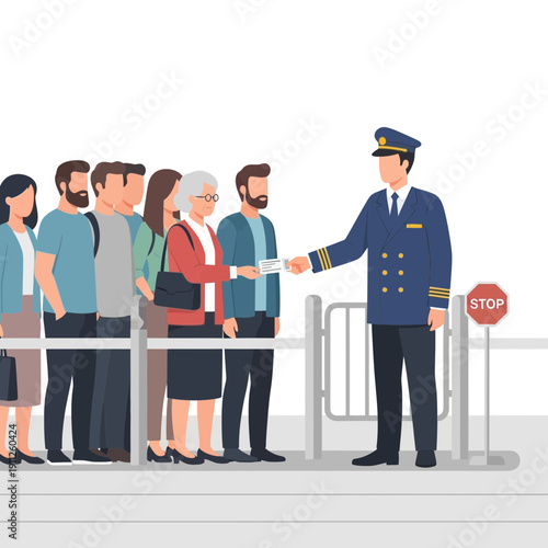 Security Personnel Inspecting Boarding Passes At Airport Checkpoint