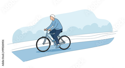 Senior Man Cycling On A Peaceful Path Enjoying Outdoor Serenity