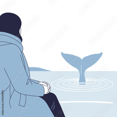 Serene Contemplation Awaiting Majestic Marine Life Spectacle