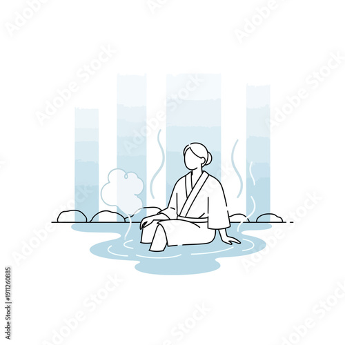 Serene Figure Enjoying A Tranquil Hot Spring Bath Lifestyle
