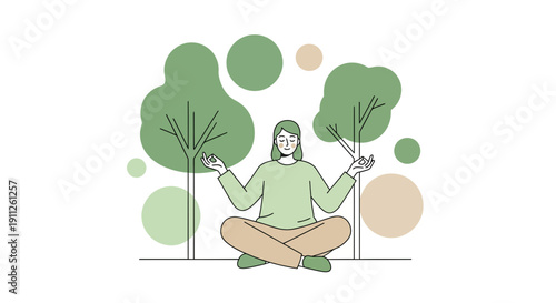 Serene Meditation Amidst Nature Inspired Abstract Elements