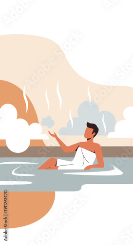Serene Person Enjoying Therapeutic Hot Spring Wellness Retreat