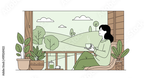 Serene Morning Coffee Break On A Lush Green Balcony