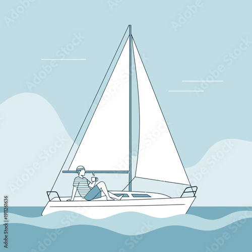 Serene Sailor Enjoying Solitude on a Calm Sailing Journey At Sea